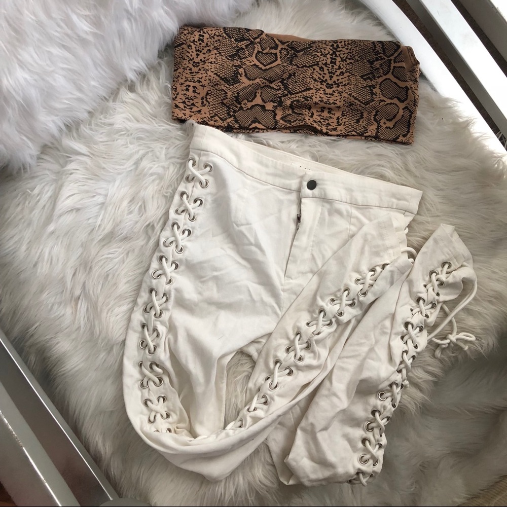 White Lace Up Skinny Pant